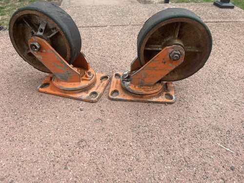 Antique Industrial Caster Swivel Wheels Set of 2. Very Heavy. Easy Swivel.