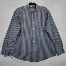 Vintage Tommy Hilfiger Shirt Mens XL Blue Stripe Button Down Crest 90s Preppy