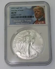 2023 $1 American Silver Eagle Trump Lable First day of Issue NGC MS70