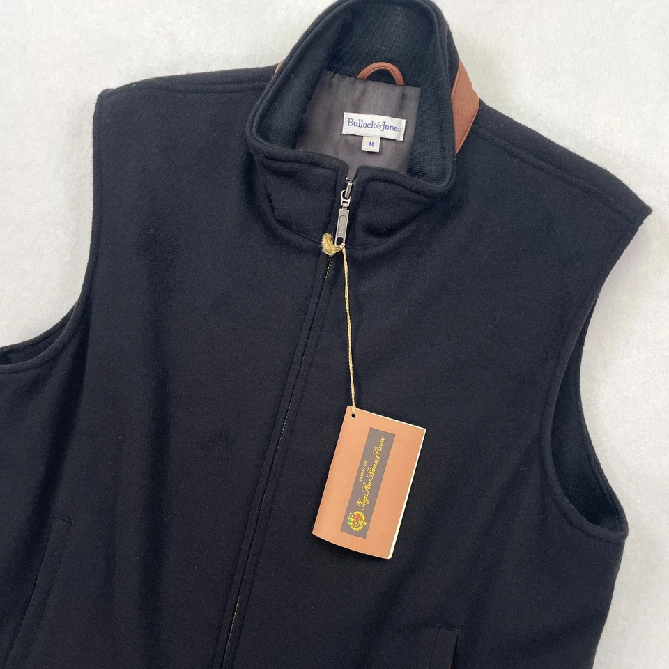 Bullock & Jones Vest Men Medium Black Wool Loro Piana Italy Leather Trim USA NWT - Image 2 of 4