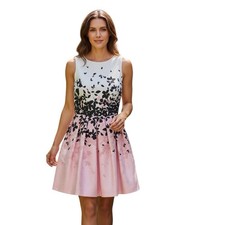 New Floral Fit & Flare Dress Pink Black White Sleeveless Textured