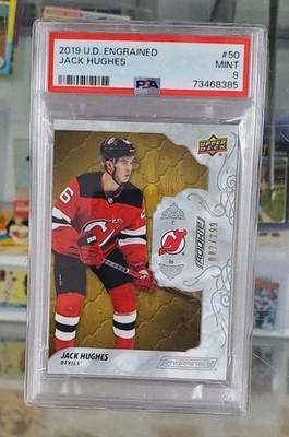 2019-20 Upper Deck Hockey Engrained Jack Hughes Rookie #82/299 PSA 9 #50