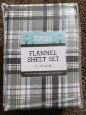 PLAID Flannel Sheet Set - 100 cotton flannel TWIN blk gray wht