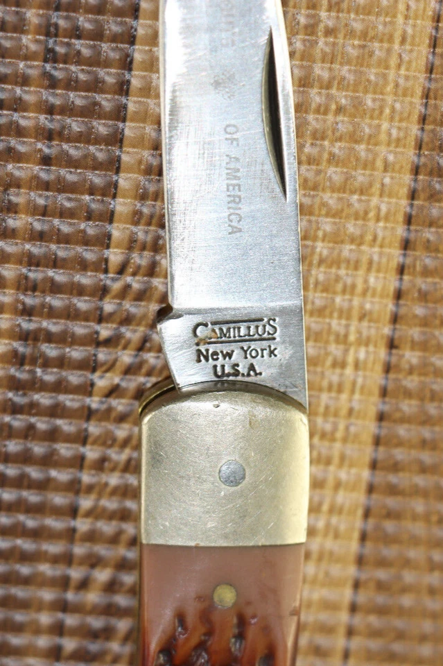 Navaja de bolsillo plegable Camillus NY USA BSA RP .222 REM MAG con carcasa de una sola hoja Foto 3 de 4