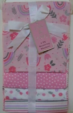 Girls Zak & Zoey 4 Pk Pink Floral Rainbow Dot Stripe Baby Receiving Blankets