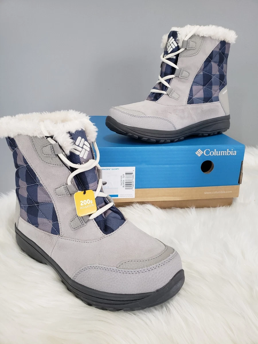 NEW WARM Columbia Women Ice Maiden Shorty Snow Boot 10 Gray Plaid Winter