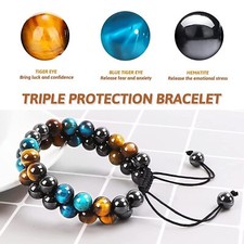 Blue Triple Protection Bracelets Crystal Tiger Eye Stone Double Layer Bracelets