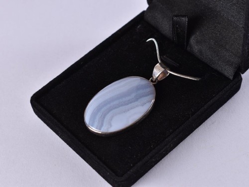 Collar de piedras preciosas de cristal de encaje azul ágata plata esterlina 925 con cadena - Imagen 2 de 5