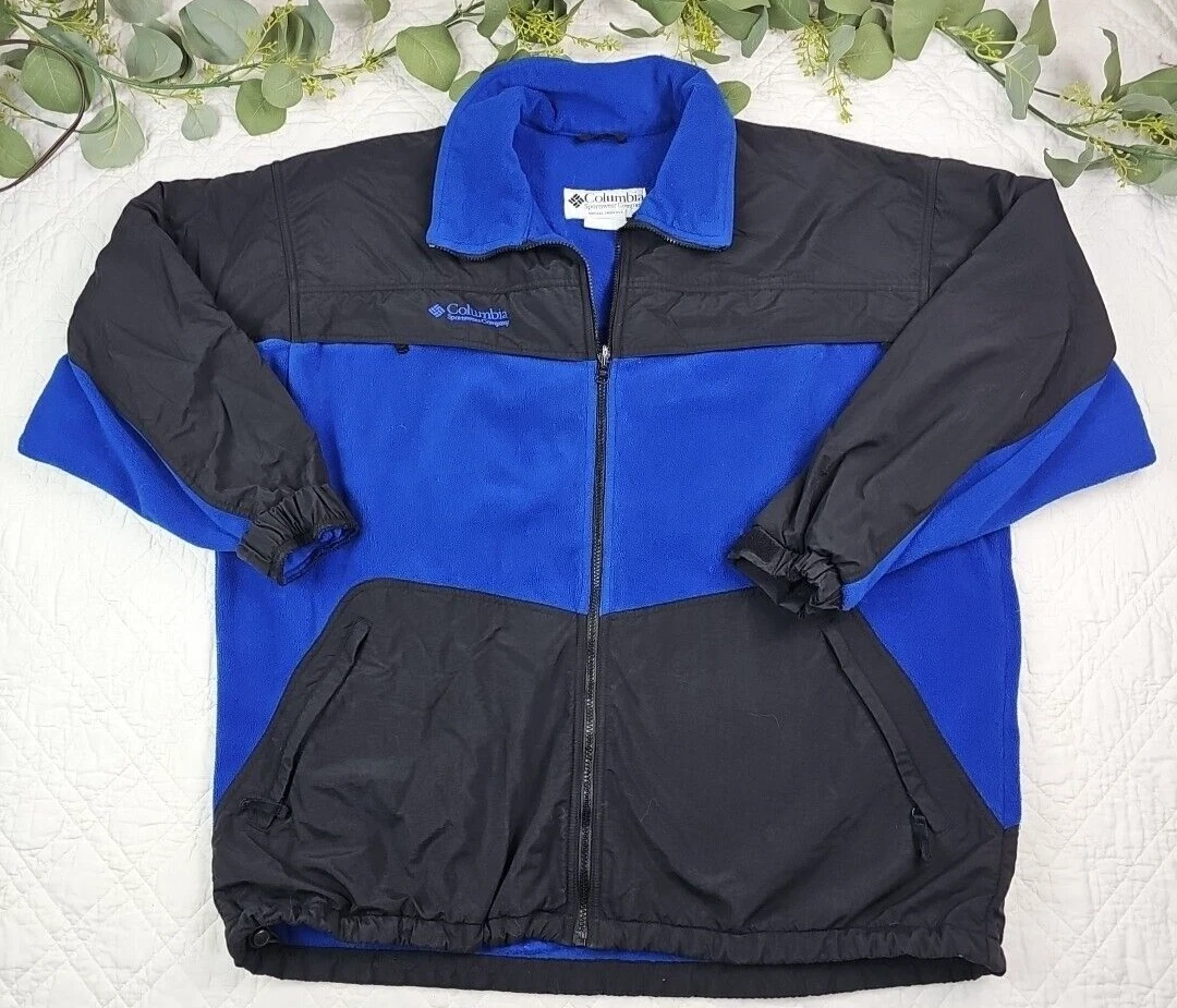 VTG Columbia Men's Blue and Black Fleece Full Zip Jacket Size XL