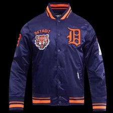 Pro Standard - Detroit Tigers Retro Classic Men's Rib Satin Jacket - Navy/Orange