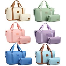 36L Expandable Carry On Weekend Hand Luggage Bag Travel Duffel Bag+Cosmetic Bag