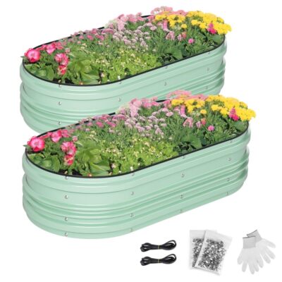 WORKPRO 2PC 4x2x1ft Galvanized Raised Garden Bed Set Metal Planter Box Patio Kit