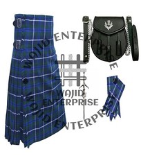 Scottish Blue Douglas Tartan 8 Yard Kilt For Men's - 4 PCS kilt Sporran Deal