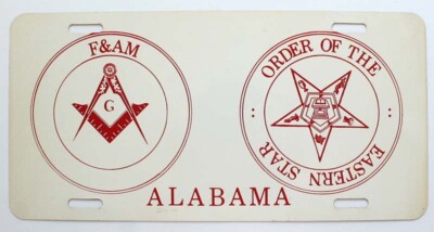 Vintage Alabama 1970s Freemason Masonic F&AM Eastern Star Booster License Plate