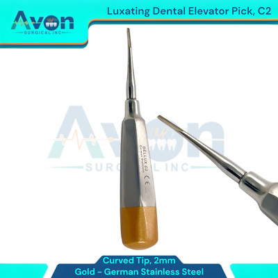 #C2 Luxating Tooth Root Tip Elevator Pick, 2mm Curved, Gold Color Coded, Dental