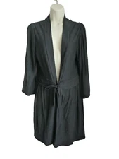 Lucky Brand L Sweater Coat Grey Long Front Tie Cardigan Angora Blend