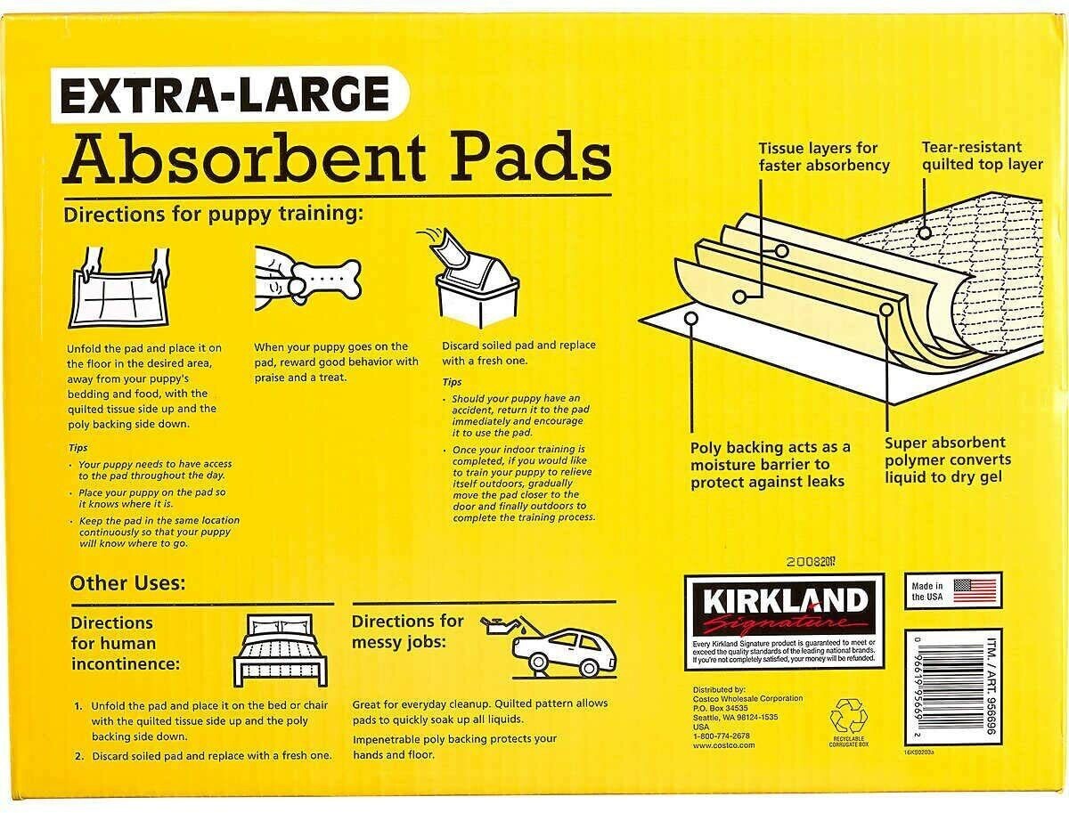 Extra large, Absorbent Dog Pads, Kirkland, 30” X 23” •100Ct FREE SHIPPING eBay
