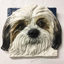 Shih Tzu Ceramic Dog Tile Pet Portrait Plaque Handmade Sondra Alexander Art USA