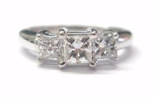 Princess Cut Diamond Three-Stone Engagement Ring Solid White Gold 14Kt .98CT