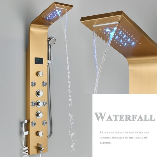 LED Shower Panel Tower Column Stainless steel Shower Mixer Twin Head Massage Jet - Picture 53 of 218
