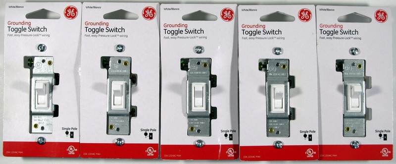 GE White Toggle Wall Switches #54161 - Set of 5