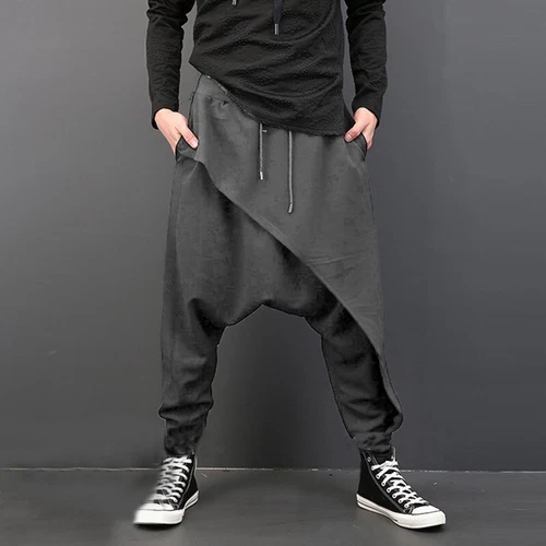 Men's Dance Hippy Pants Harem Casual Hip Hop Baggy Trousers Drop Crotch Trousers - Picture 13 of 18