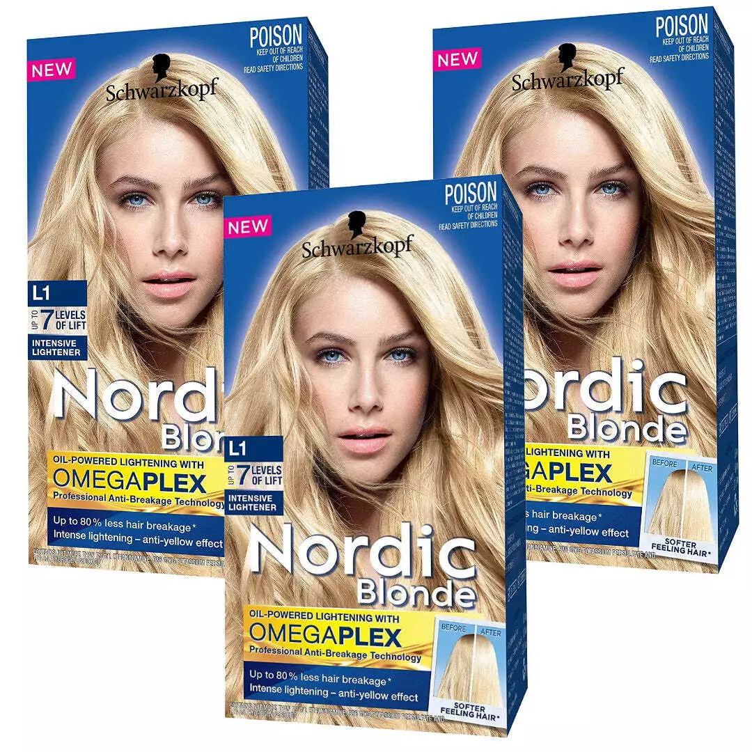 3x Schwarzkopf Nordic Blonde Hair Colour L1 Intensive Lightener 7
