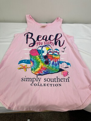#ad #ad Simply Southern Tank Top Beach You There LuLu Pink Women’s Size Small NWT $7.19