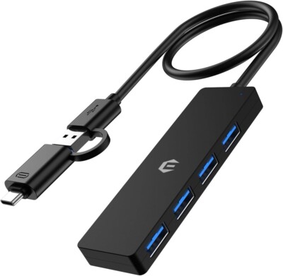 USB 3.0 Hub 4-Port USB with 5Gbps Transfers & USB-C Adapter For Mac Air/Pro HP