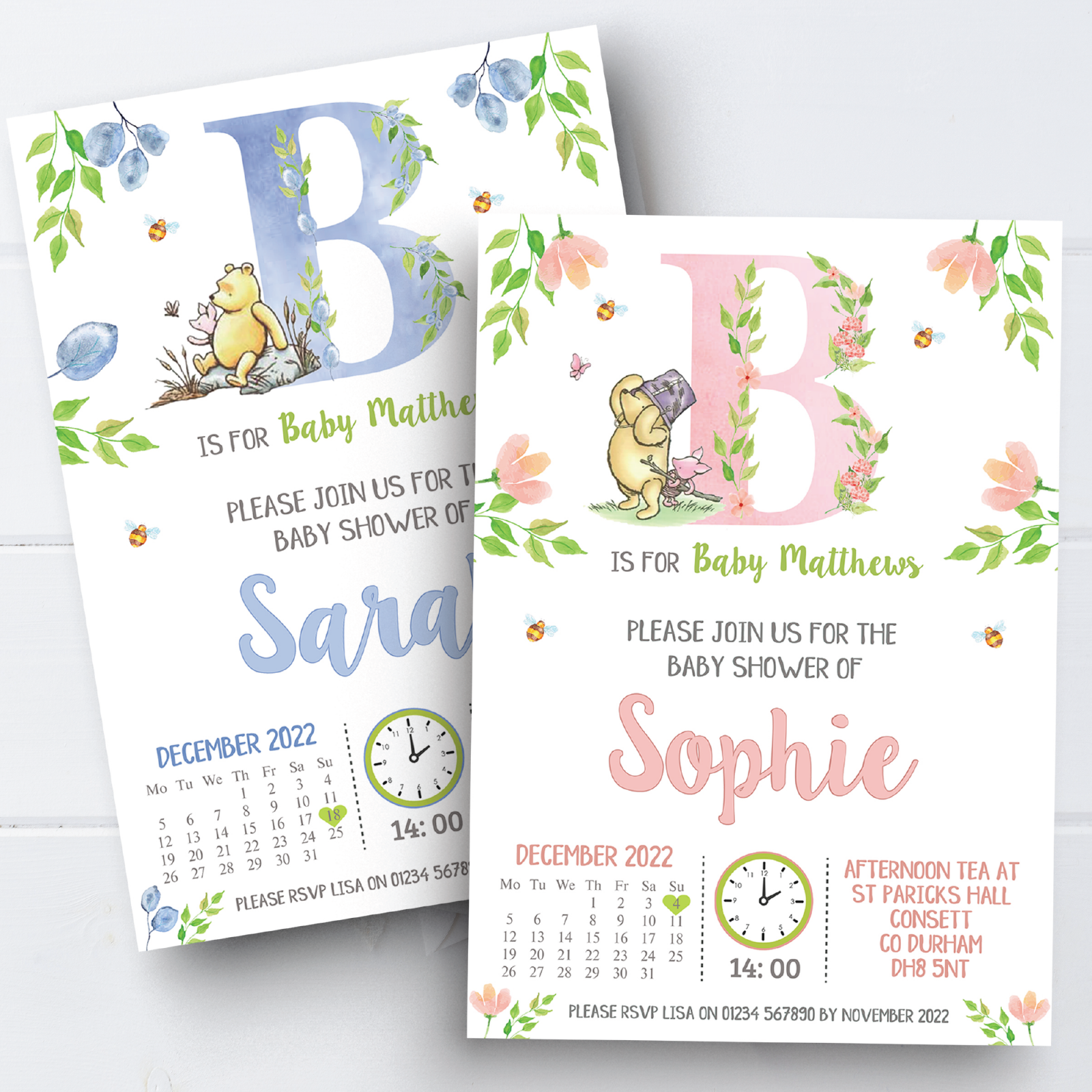 Personalised Winnie The Pooh Baby Shower Invitations Pooh Bear Floral Invite x10