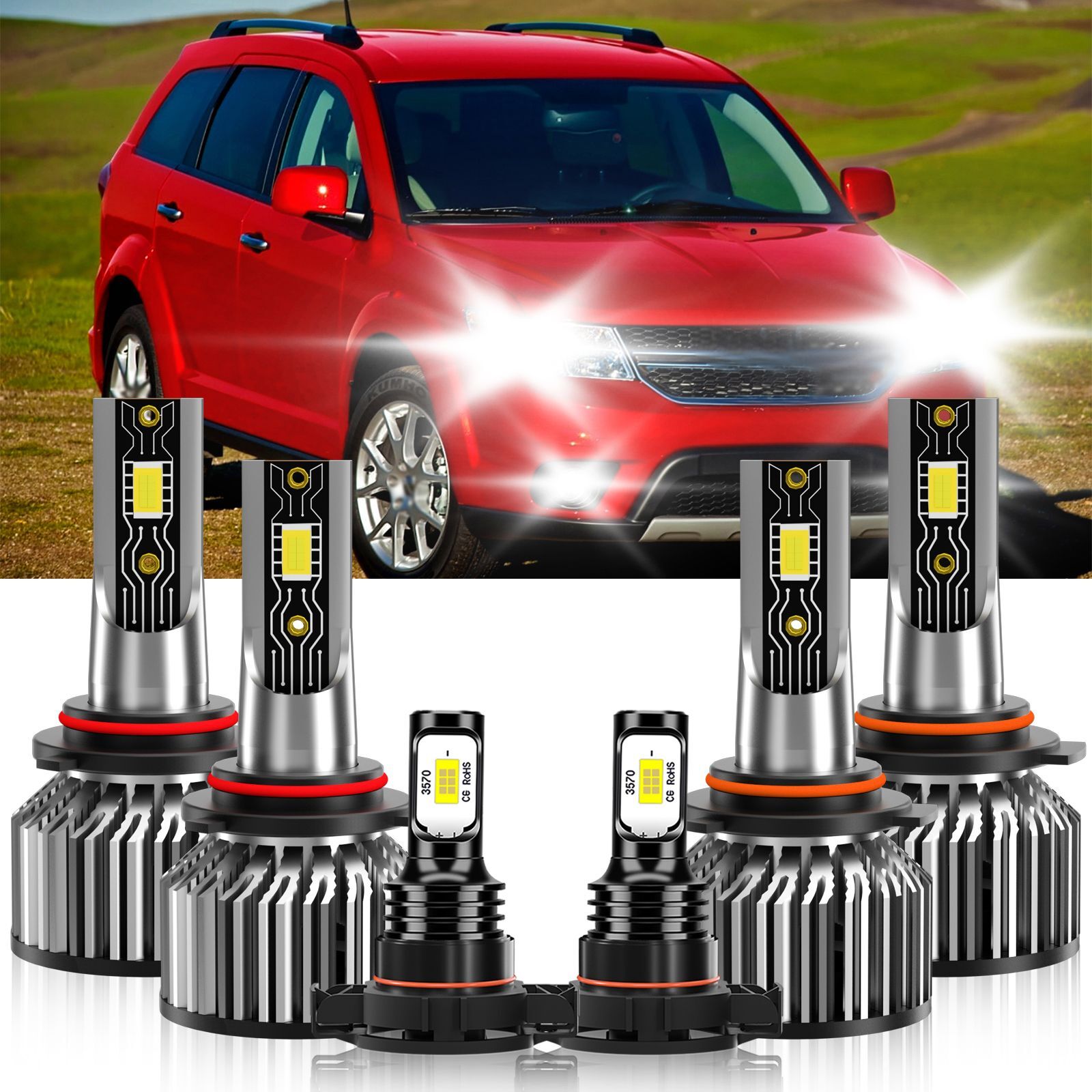 For Dodge Journey 2010-2019 Combo LED Headlight High Lo Fog Light Bulb Kit 6500K