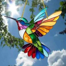 Cute Sun Catcher Stained Bird Pendant Hummingbird Window Glass Hanging Ornament