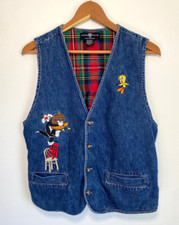 Women's Vintage '90s Warner Bros. Sylvester and Tweety Denim Vest Waistcoat Sz M