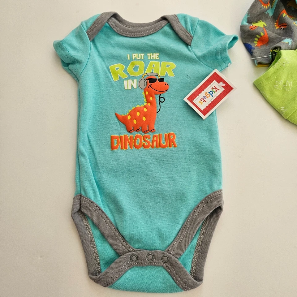 Kidgets Newborn Dinosaur Bodysuit Rompers 0-3 Months 3-Pack New - Image 4 of 4