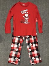 Christmas Pajama Set Mens Large Red Plaid Santa Holiday Long Sleeve Top Pants A1