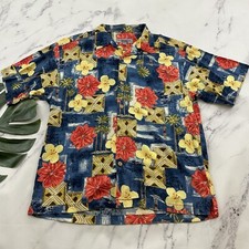 Quicksilver Mens Vintage Y2k Hawaiian Shirt Size M Blue Red Tropical Surfer Tiki