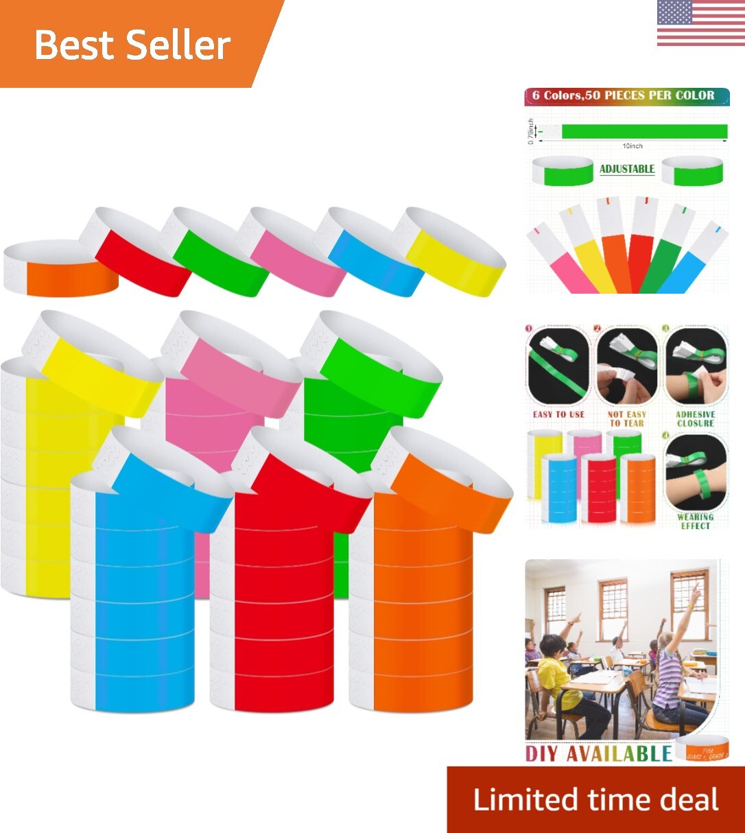 300 Pieces Paper for Events Waterproof Neon Wrist Bands Concert Identificatio...