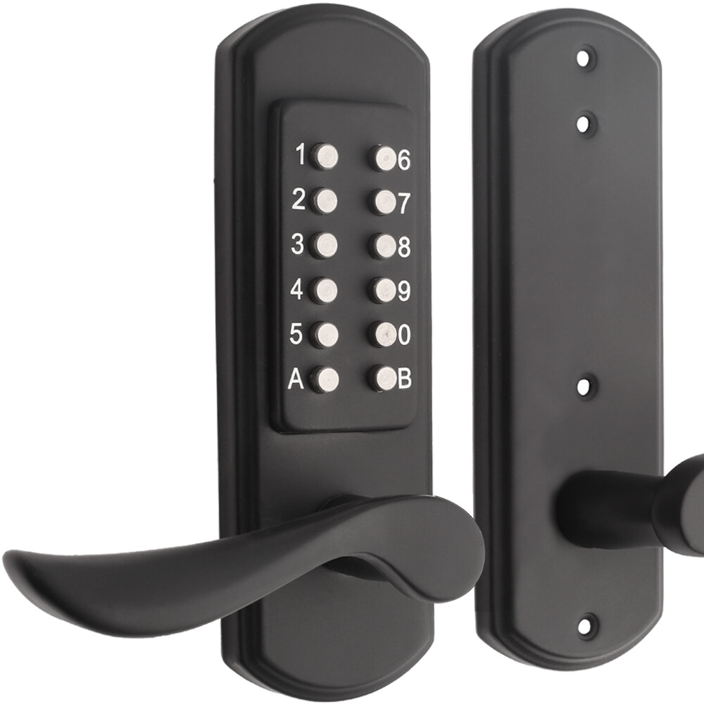 Keyless Black Mechanical Door Lock with Keypad Entry No Deadbolt  -image