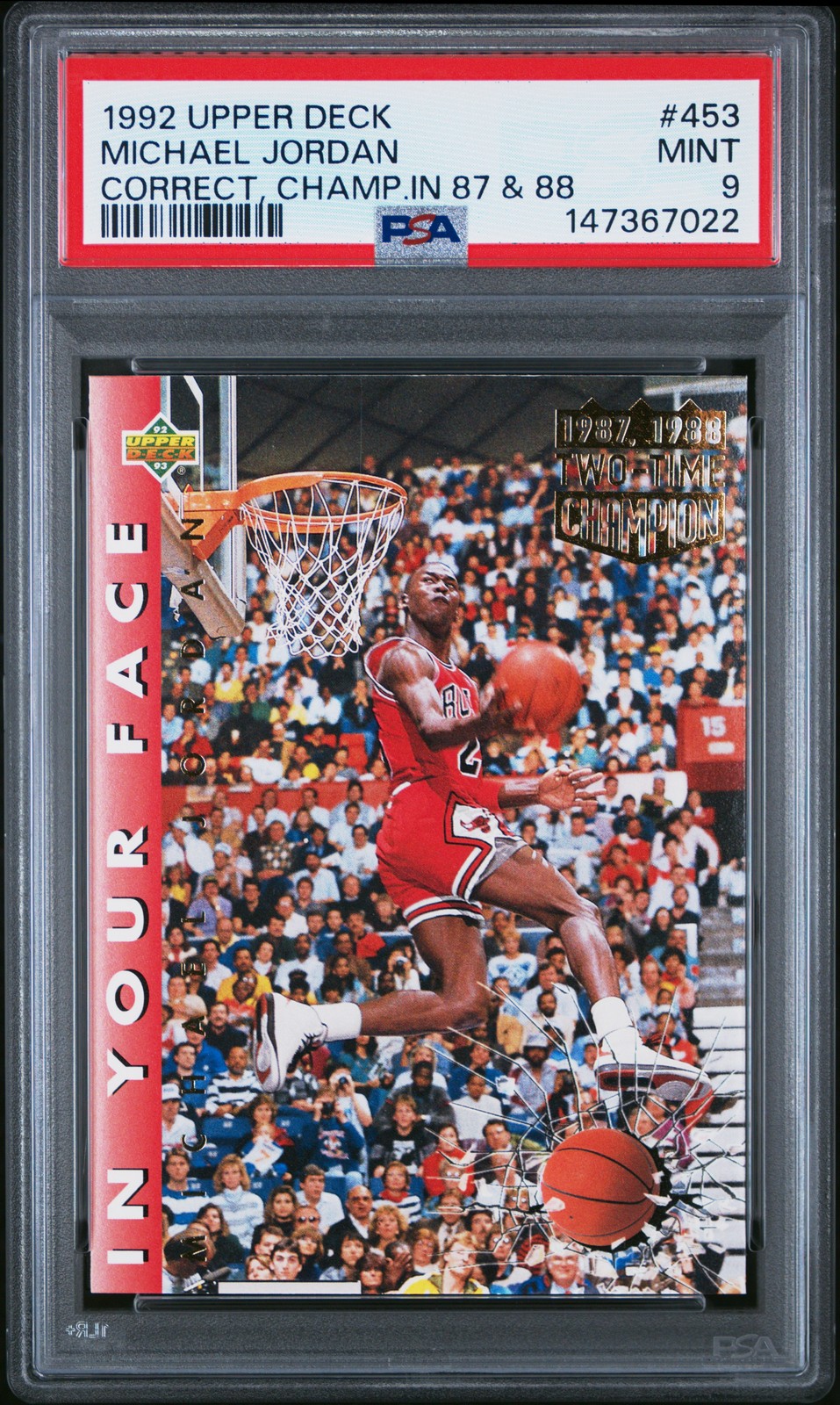 1992 UD CORRECT, CHAMP.IN 87 & 88 #453 MICHAEL JORDAN PSA 9