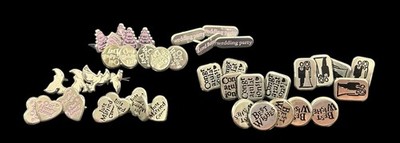 Lot Of 43 Wedding Brads Cake Hearts Words Doves Embellishments Scrapbooking