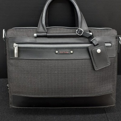 PAUL SMITH 2-Way Briefcase Black Canvas Leather Men Business Handbag