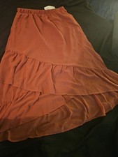 A New Day Pink Tiered Ruffle Boho Mid Length Skirt Elastic Waist Size XS/Small