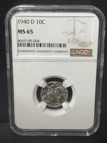 1940-D 10C MERCURY SILVER DIME "DENVER MINT" NGC MS65