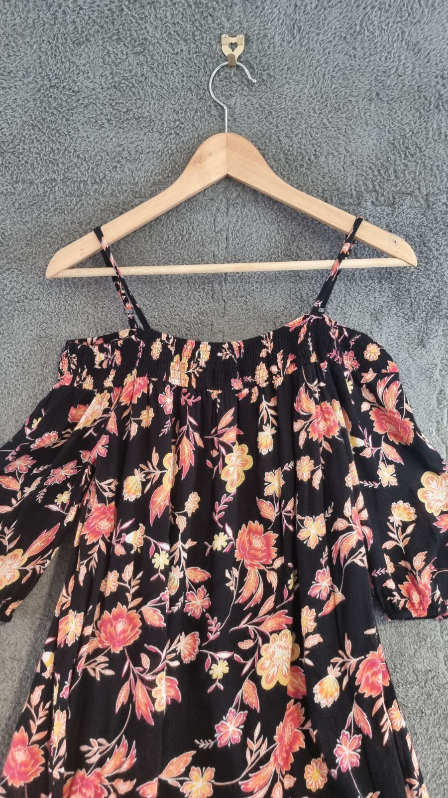 Select Womens Black Floral Off Shoulder Dress UK 12 Viscose Adjustable Straps image 5