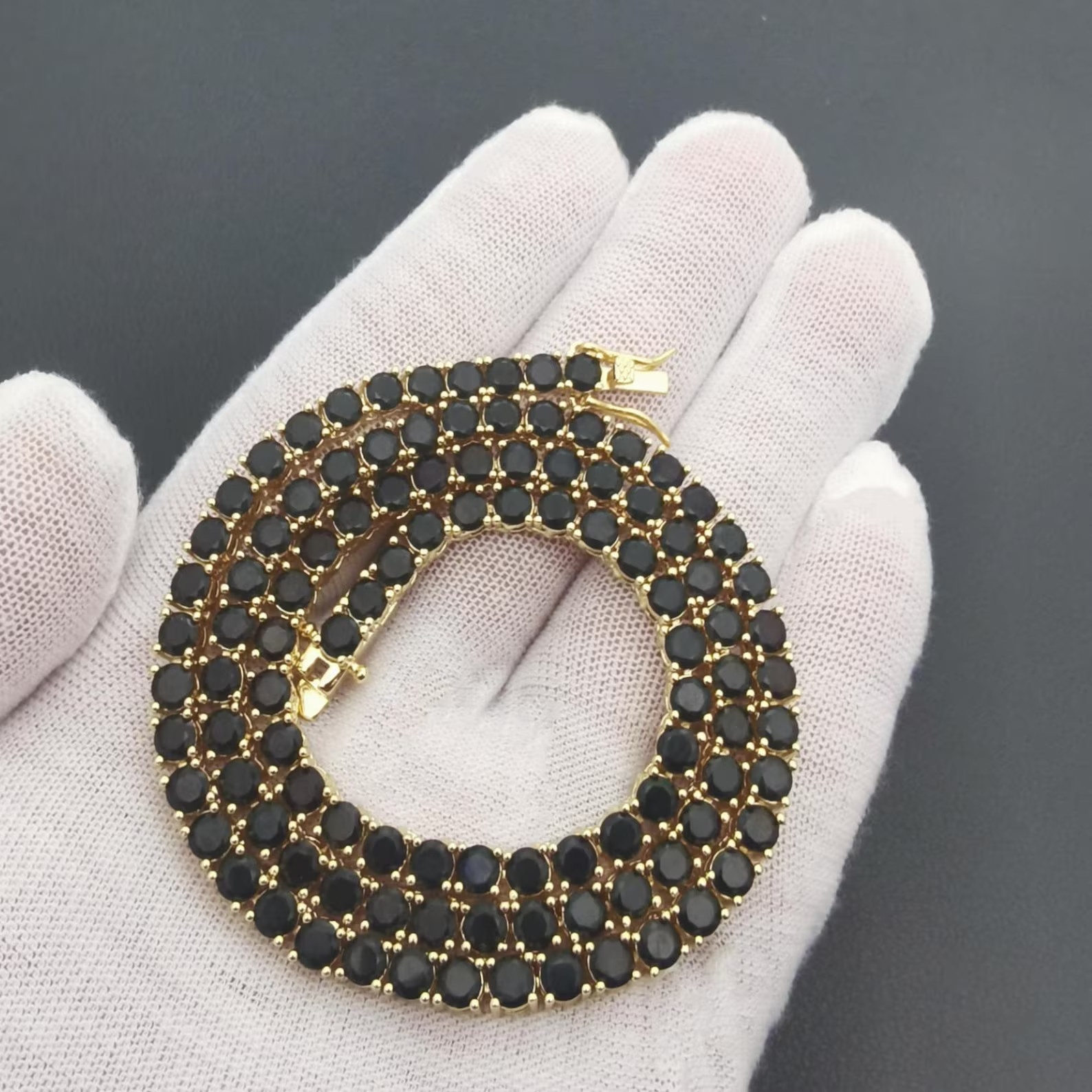 Mens 20Ct Black Diamond Round Lab Created Tennis Necklace 14K Yellow Gold Plated