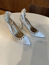 Sam Edelman Helen ankle-strap pumps in white leather with silver-tone studs