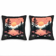Set of 2 Throw Pillow Covers 18x18in - Serene Sunset Landscape Design