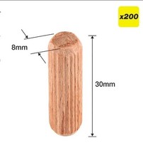 5/16"x1 3/16" Wood Dowel Pins,200 Pack Fluted Wooden Dowel Pin Beveled Groove