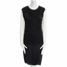 LANVIN ALBER ELBAZ black beaded fringe embellished flapper silk dress FR34 XS