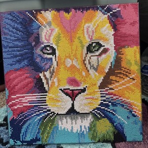 Finished Diamond Art Painting Canvas - Completed "Rainbow Lion" 30.5 x 30.5cm